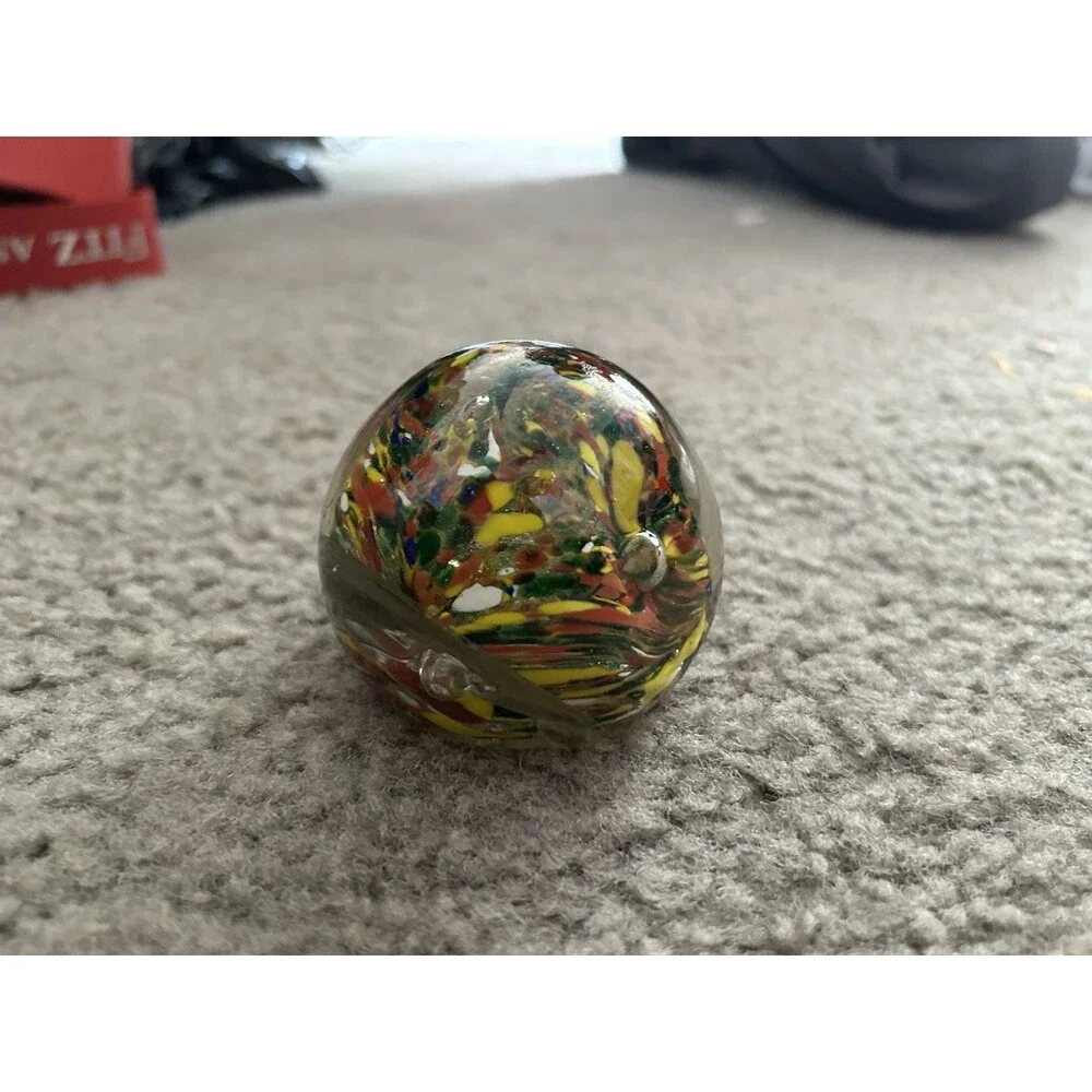 VTG Multi Color Swirl Glass Paperweight  Red Yellow Blue